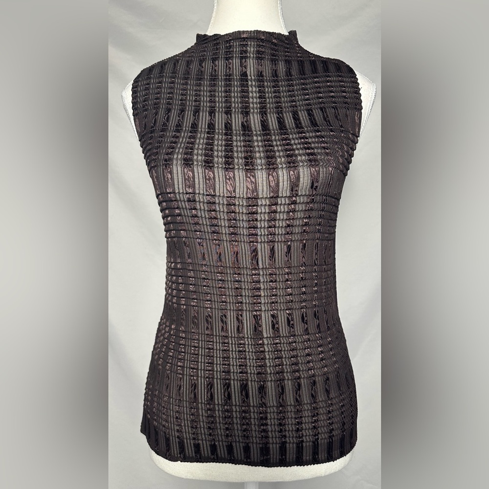 NICOLA Y2K Brown Whimsigoth Boho‎ Crinkle High Neck Sleeveless Top Size XL